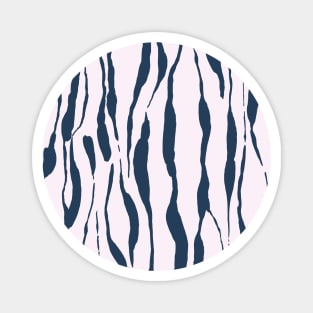 animal print - dark blue striped tiger-zebra over light pink background Magnet